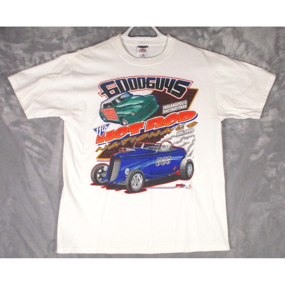 VTG 1999 Goodguys Hot Rod Nationals Indy 1999 2 sided T Shirt Mens M White USA